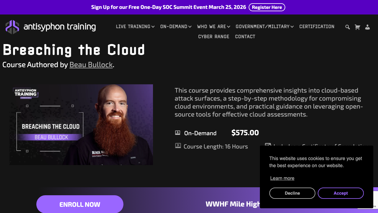 antisyphontraining.com - On Demand Courses - Breaching The Cloud W Beau Bullock preview