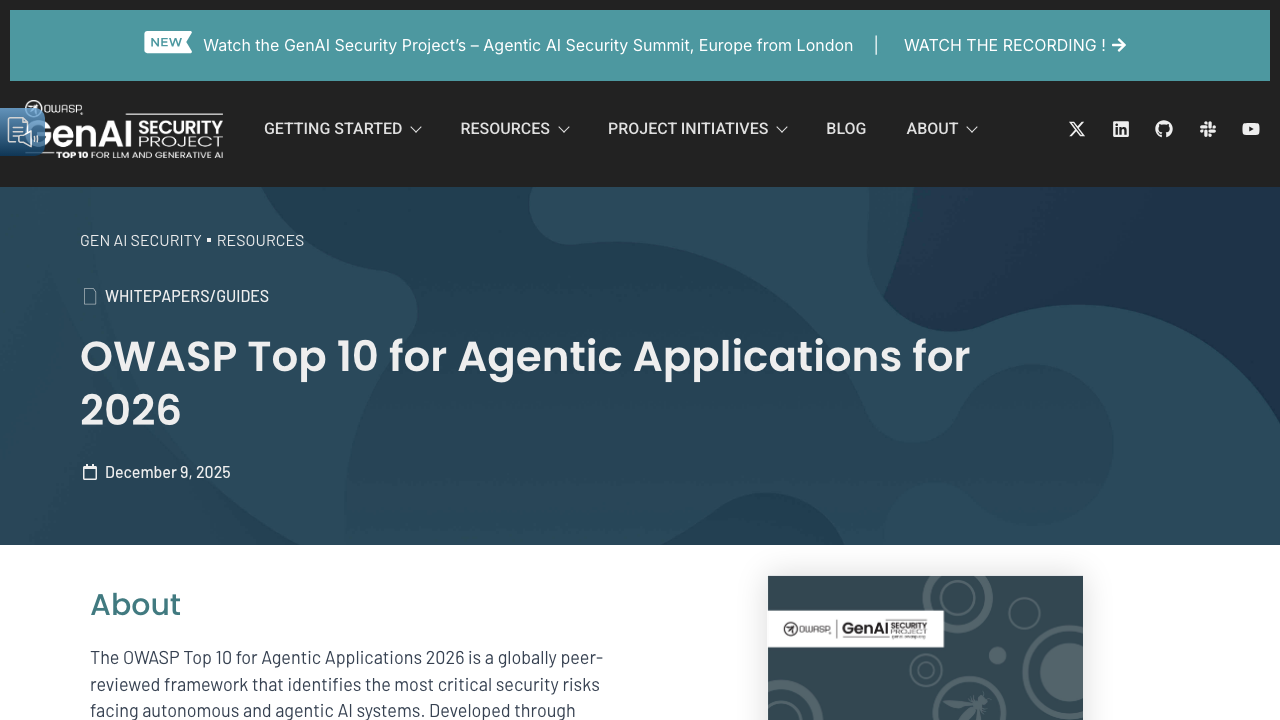 genai.owasp.org - Resource - Owasp Top 10 For Agentic Applications For 2026 preview